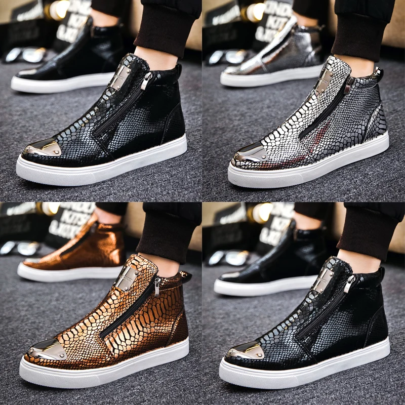 Black Leather Designer Sneakers Men Superstar Shoes Casual High top Trainer Mens Vulcanized Sneakers Zip Street Hip Hop Shoes