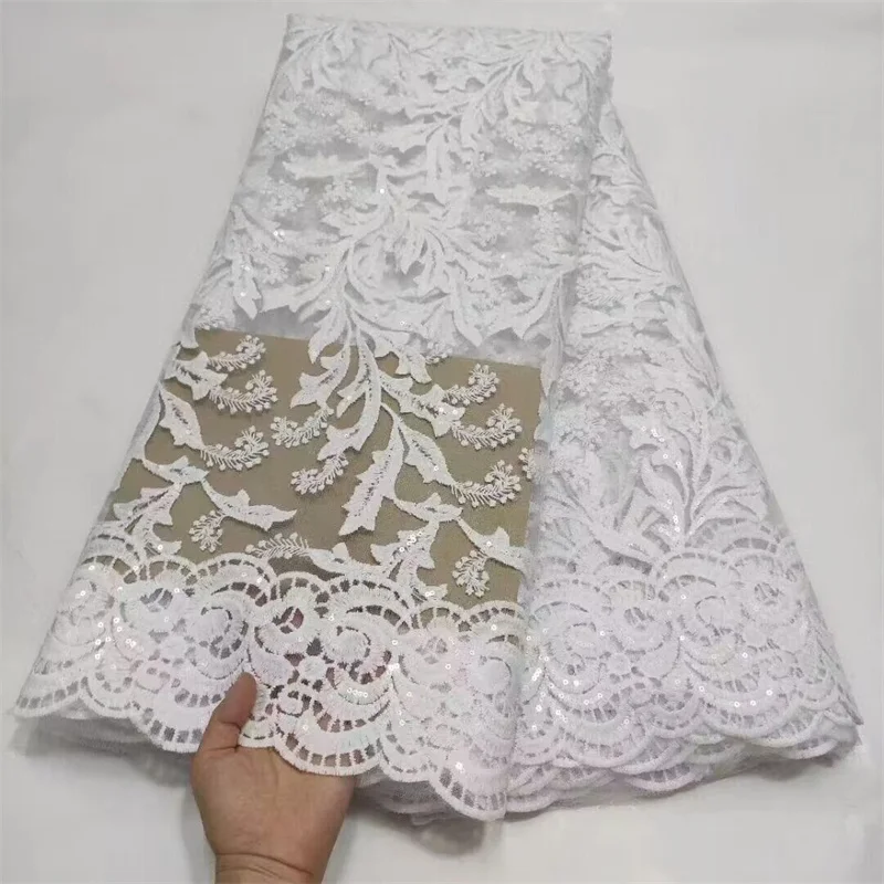 Nigerian Tulle lace For Bridal Gown Dress 2024 White High Quality African French Net Lace With Sequins Senegal Fabrics 5 Yards