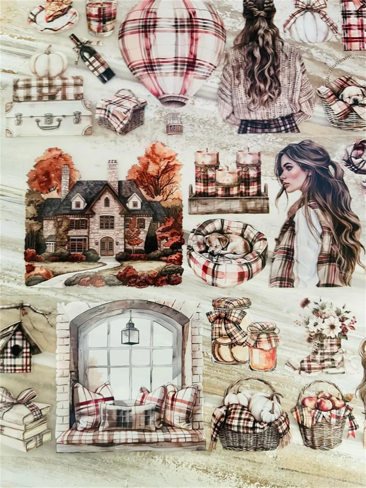 SCS Studio Vintage Plaid Autumn Vibes Girl Washi PET Tape for Card Making Decoration DIY Scrapbooking Plan Stickers