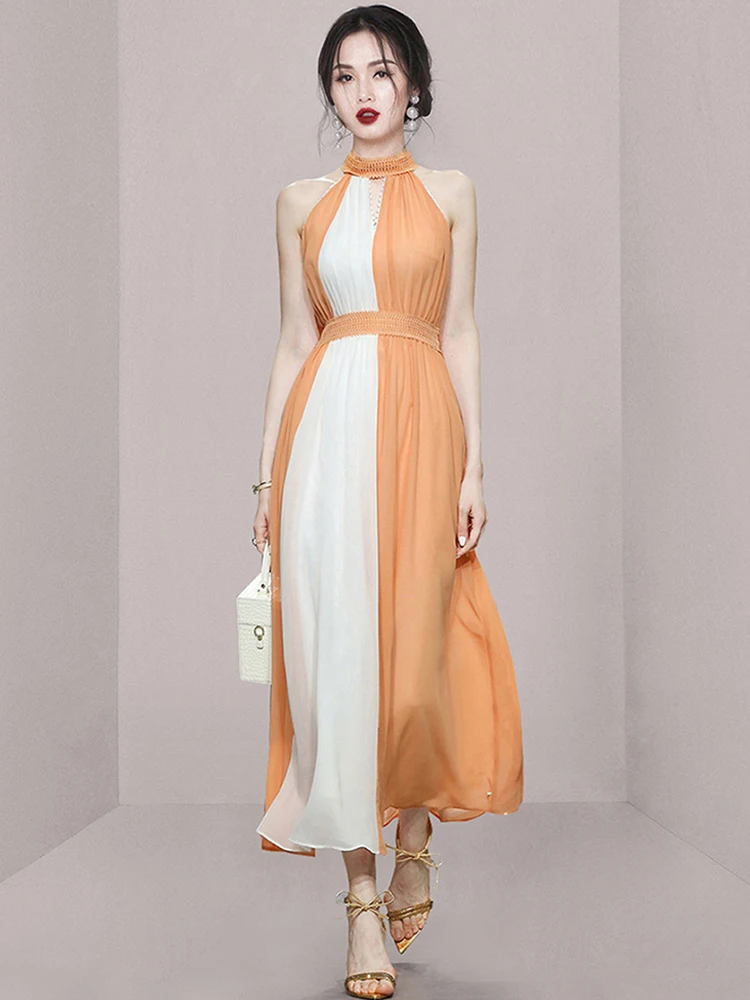 

French Elegant Women Evening Dress Temperament Casual Sexy Hollow Folds Slim Maxi Party Gown Vacation Robe Femme Mujer Vestidos