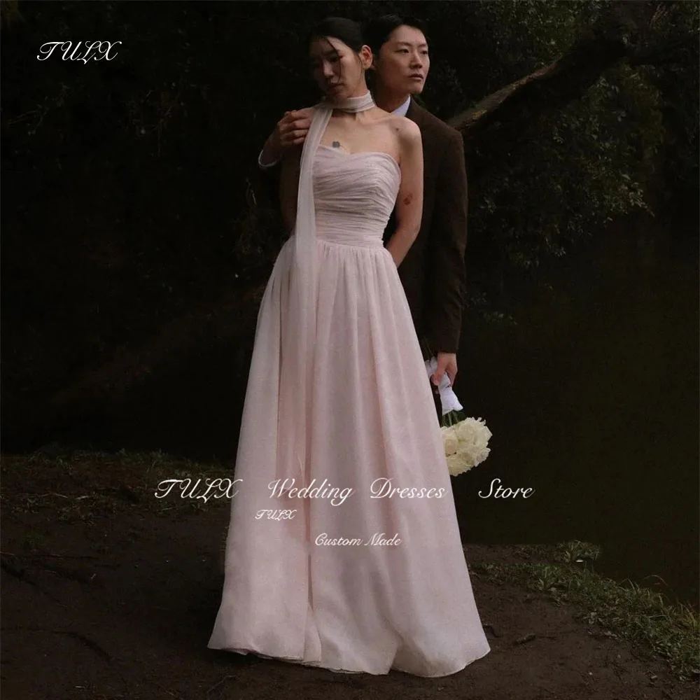 

TULX Sweetheart Pleat Korea Garden Shoot Wedding Dresses Sleeveless Elegant Organza Simple Bride Growns Women Corset Back 웨딩드레스