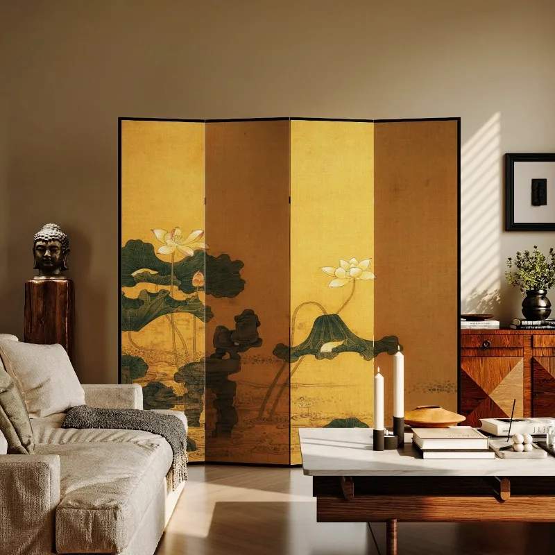 Chinese retro-folding mobile solid wood folding screen