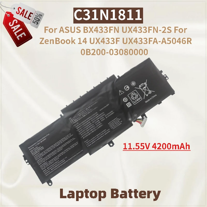 

Новый высококачественный аккумулятор для ноутбука 11,55 В 4200 мАч C31N1811 для ASUS UX433FN-2S BX433FN и ZenBook 14 UX433F UX433FA-A5046R