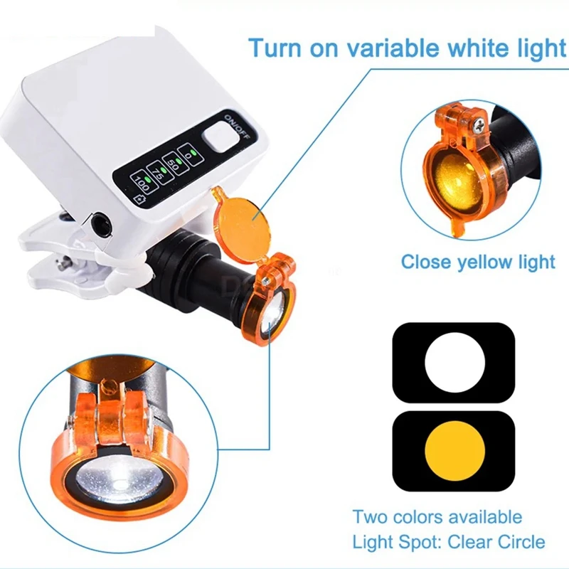 5W Medical Headlight Wireless Dental Loupes Headlamp with Rechargeable 2 Batteries Clip Type Dental Oral Cavity Adjustable Lamp