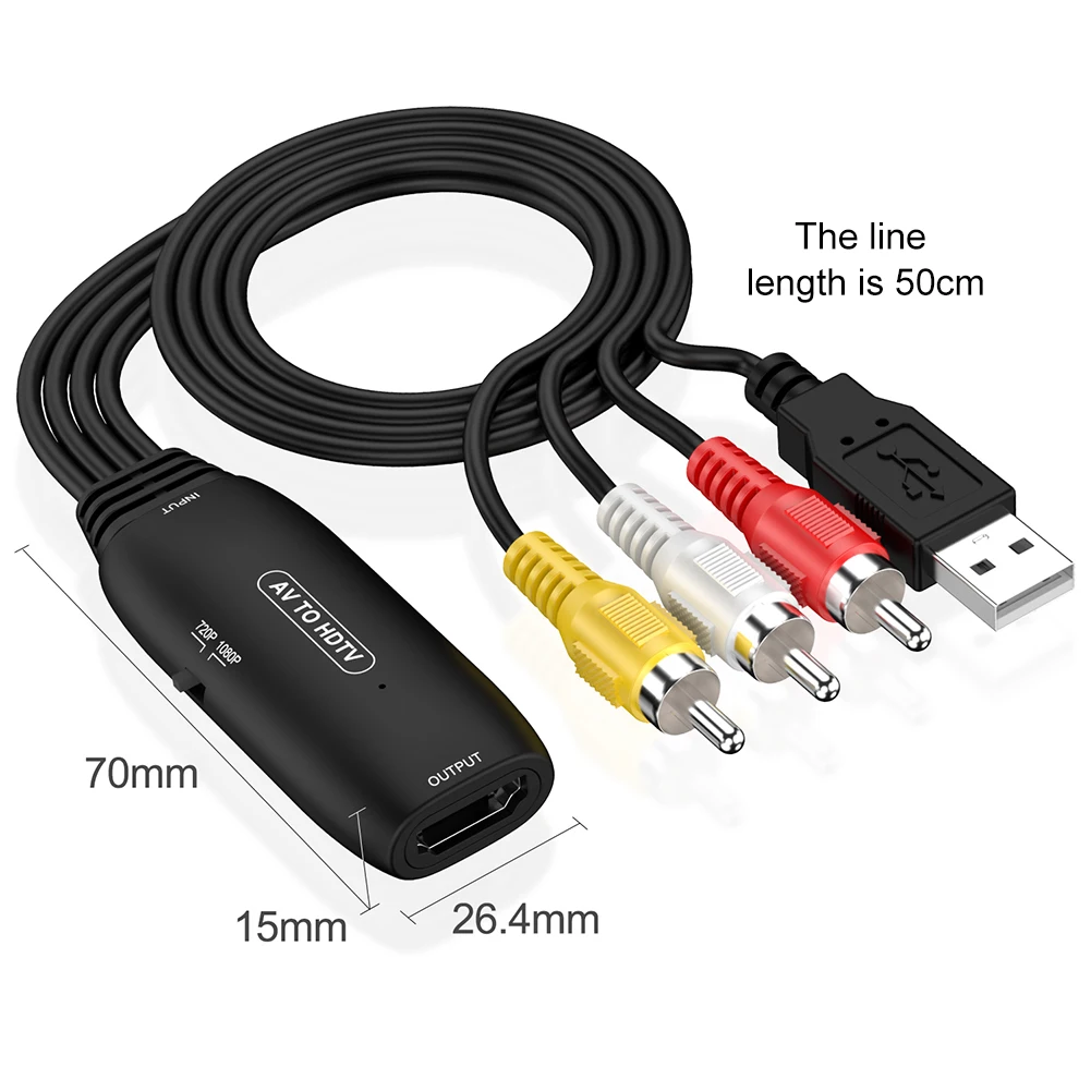 AV-HDMI互換コンバーター,RCAコンポジットCVBS,ビデオオーディオアダプター,1080p, 720p