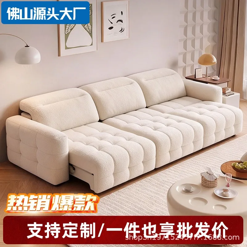 French Cream Wind Lawrence Chenier Electric Function Sofa Living Room Zero Wall Retractable Fabric Sofa Bed