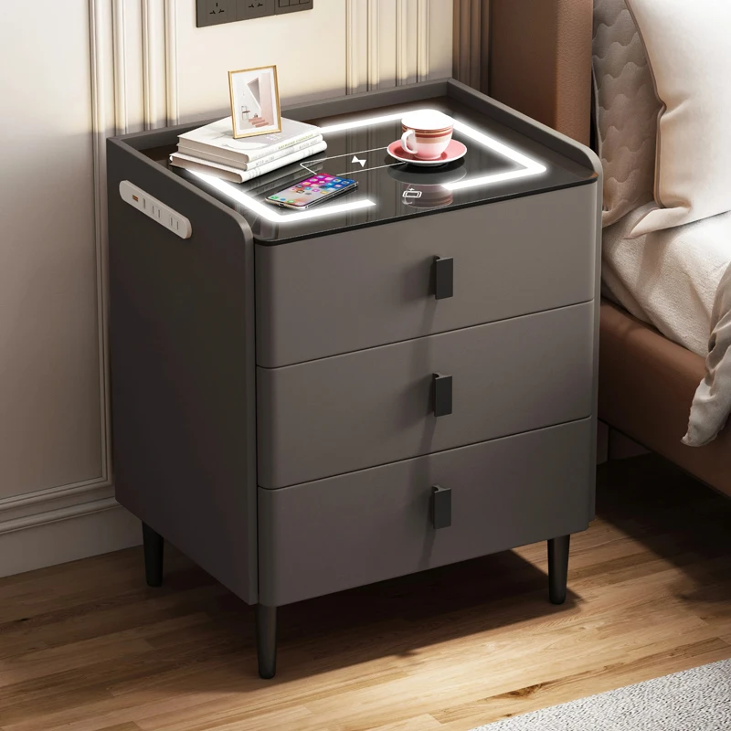 طاولة بجانب السرير بحامل ليلي ذكي فاخر وحديث مع ضوء LED وشحن لاسلكي وبصمة الإصبع وأثاث غرفة نوم الفندق العائمة #4