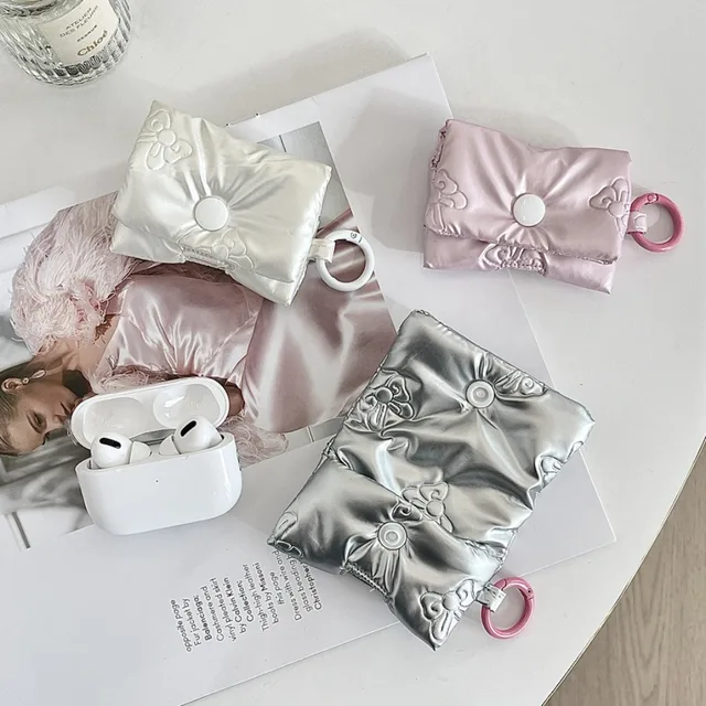 Balletcore coração fone de ouvido saco estilo coreano arco macio saco armazenamento prata couro do plutônio bluetooth fone de ouvido caso crianças