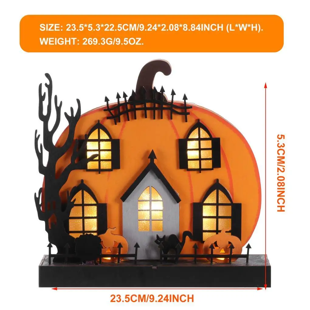 Figura de cultivo de Halloween, arreglo de dormitorio, casa de calabaza, letrero operado por batería, estatua de madera LED multiusos, fiesta