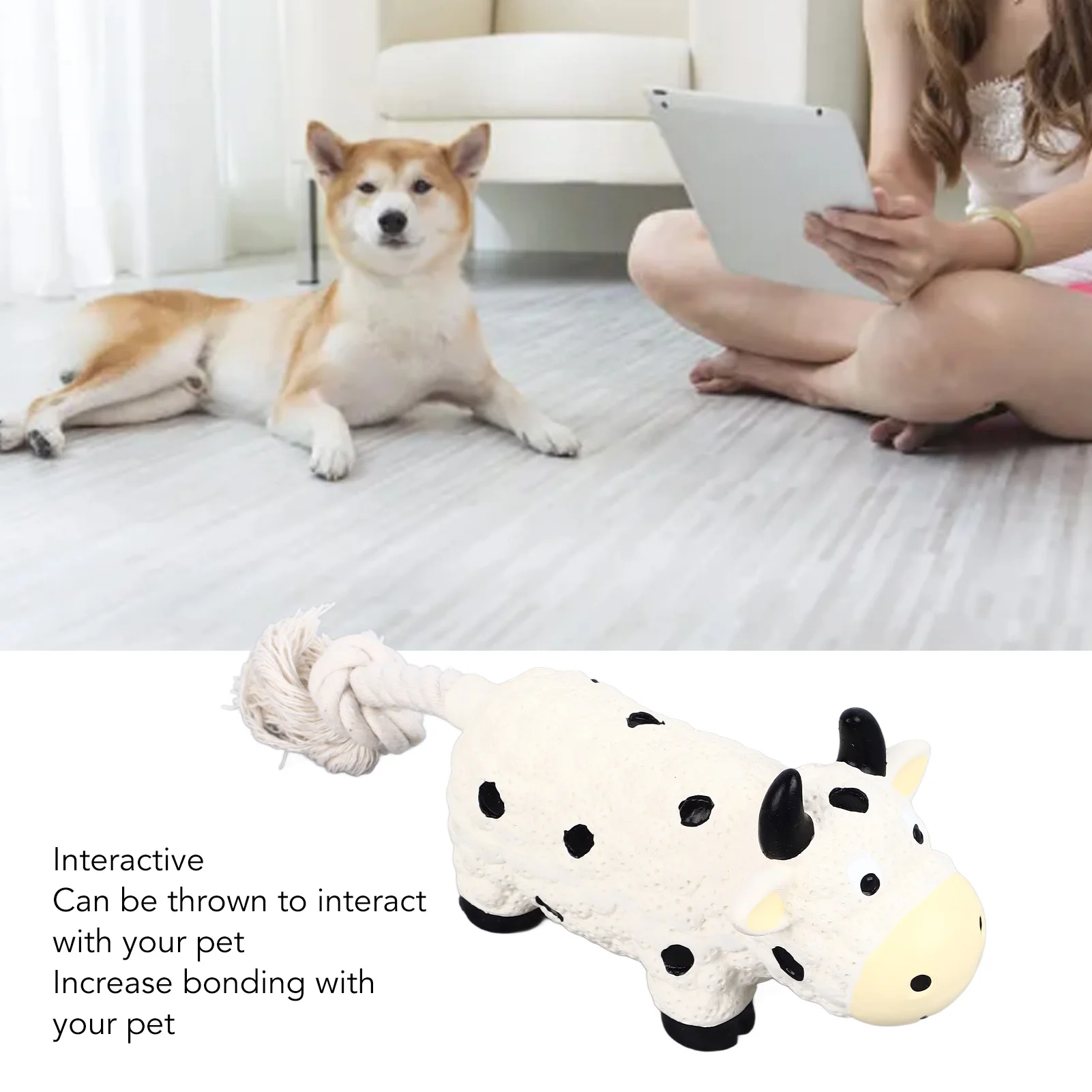 F2 Latex Dog Toy Squeaky Soft Interactive Unique Shape Puppy Chewing Toy for Indoor Small Medium Dogs Cow