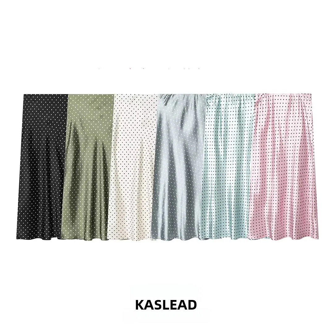 Fashionable Simple Silk Satin Texture Midi Skirt Women's Clothing KASLEAD New Style Standard Version A-Line Skirt Polyester F...
