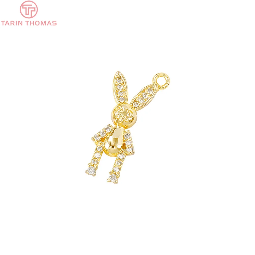 (1151)9x20MM Hole 1.5MM 24K Gold Color Brass with Zircon Rabbit Charm Pendants for DIY Jewelry Making Findings Accessories