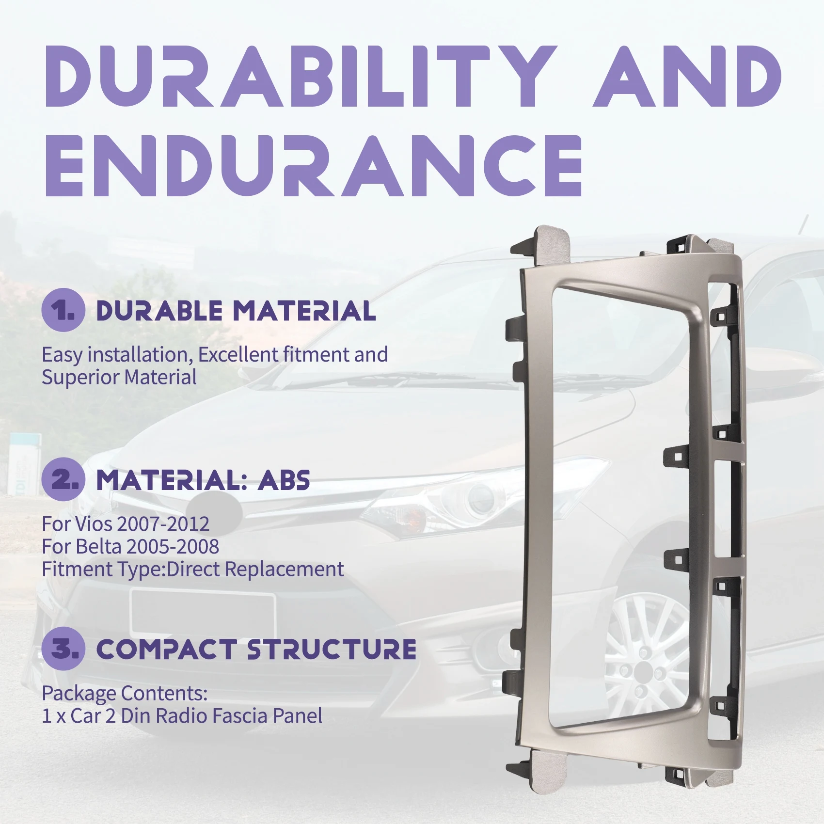 

ABQB-Stereo Mount Frame For Toyota Vios Yaris Sedan Belta Car 2 Din Radio Fascia Panel Audio DVD Navigation