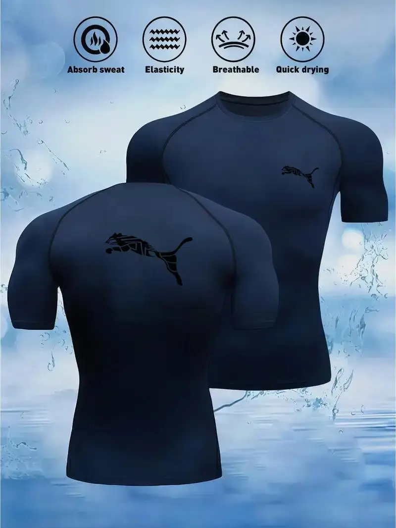 Men's Flying Fox Print Bodybuilding Sports Compression Shirt Summer O-Neck T Gym Fitness Quick Dry Running for man
