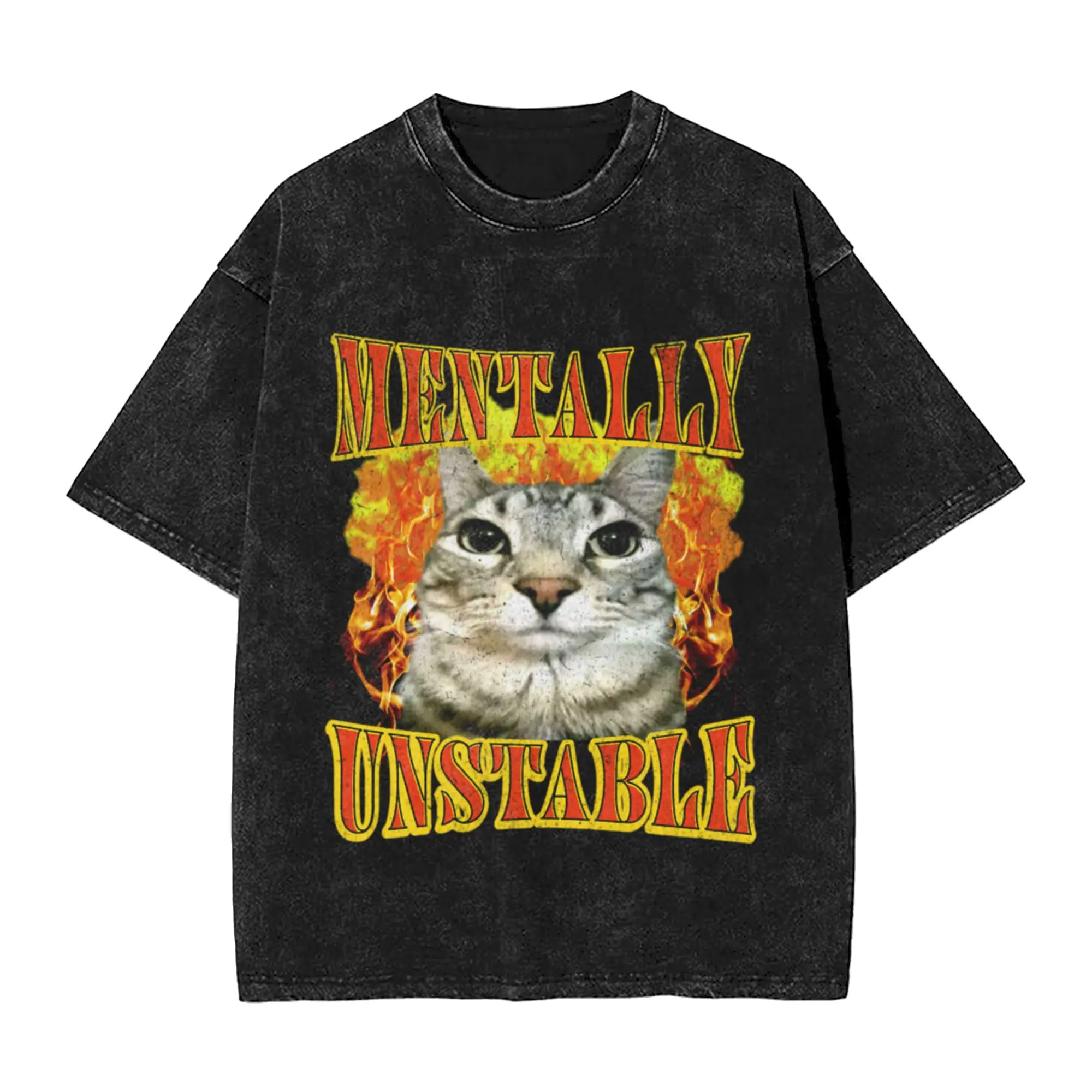 Cat Meme Mentally Unstable Classic Trendy A Vintage Oversized Cotton Unisex T-Shirts