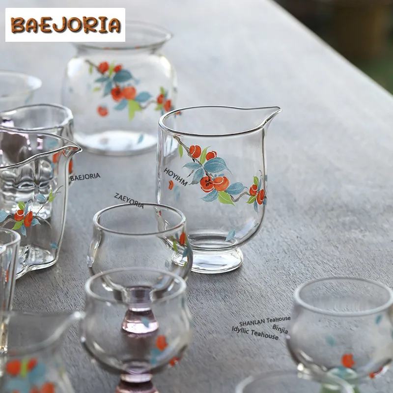 BAEJORIA 160ml Persimmon Ruyi Glass Clover Teacup Aesthetic Tea Bowl Tea Cup Set Personal Cup Jianzhan Master Cups Tableware