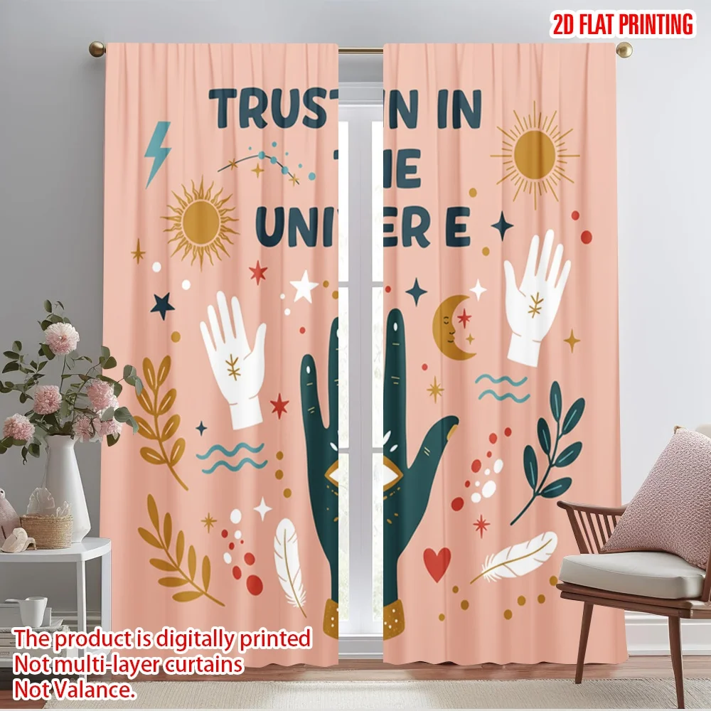 

2pcs 2D flat printing Drapes TRUST IN THE UNIVERSE Polyester Without Electricity Birthday Party for aesthetic room decor