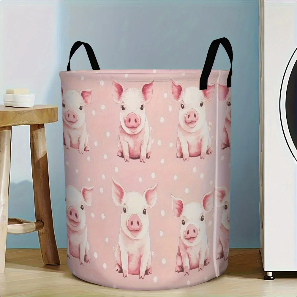 

1pc Cute Little Pig Multipurpose Laundry Basket Handle Design for Easy Carry - Round Structure Saves Space