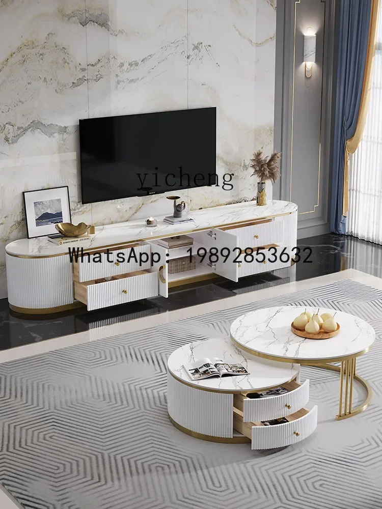 LYY    rock slab coffee table TV cabinet combination light luxury small apartment high-end solid wood TV cabinet