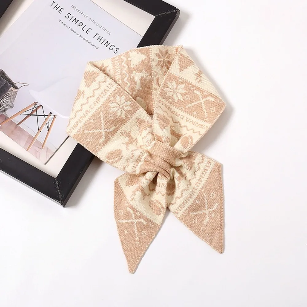 Cute Deer Winter Knitted Scarves Jacquard Korean Style Women Scarf Windproof Bow Tie Woolen Neckerchiefs New Year Gift