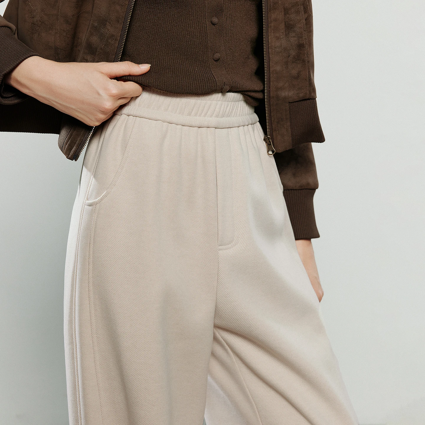 TOYOUTH سراويل تقليدية نسائية 2025 شتاء جديد مستقيم الساق سبليت الصوف مبطن الدافئة الصوف مثل مرونة الخصر سبليت بنطلون طويل #4