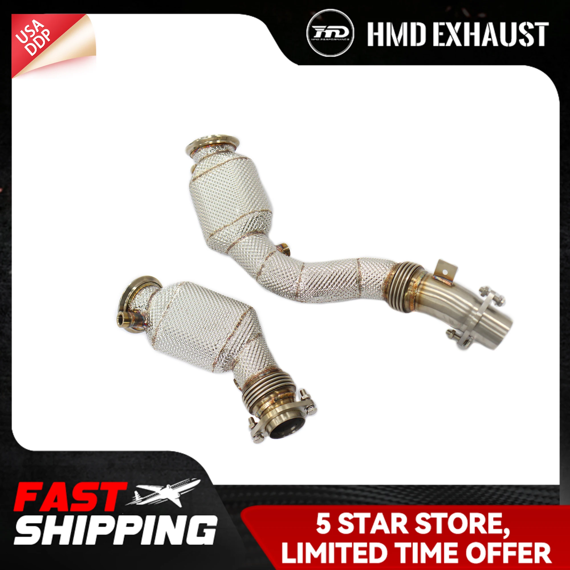 

Даунпайп HMD для BMW M3 M4 F8x с теплозащитными экранами Выхлопные непрерывные сюрпризы Увеличенная мощность с/без кота