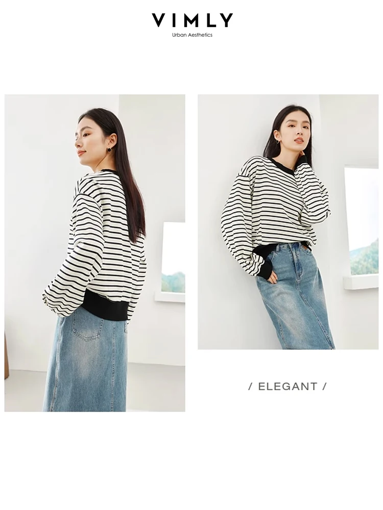 Vimly Contrast Striped Sweatshirts Autumn Casual Loose Women's Long Sleeve Top 2023 Fall O-neck Pullover Sweatshirt Female M5055