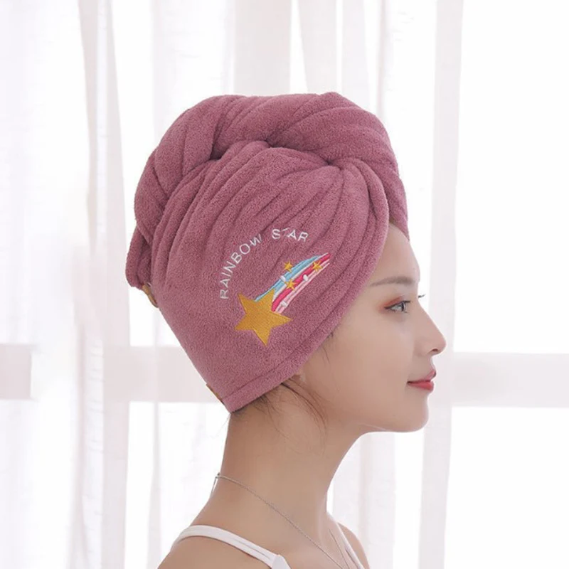 Microfiber Hair Towel Cap with Button Super Absorbent Hair Towel Wrap Fast Drying Hair Hat for Women Bathroom Accessories