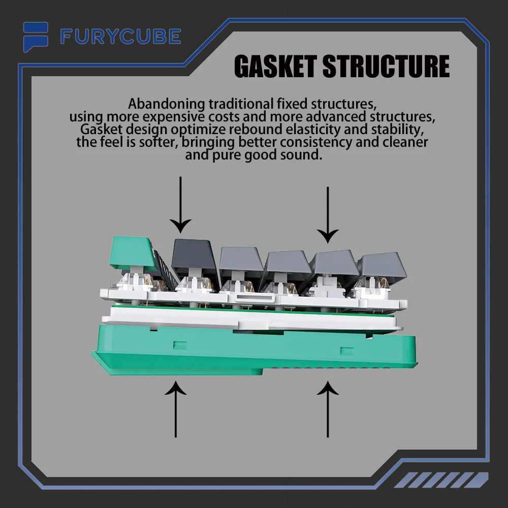 FURYCUBE G87 Russian/English Keyboard Machine, Positive Engraved Side Engraved Keycaps, Arms Keyboard Gaming,Gasket Constructio