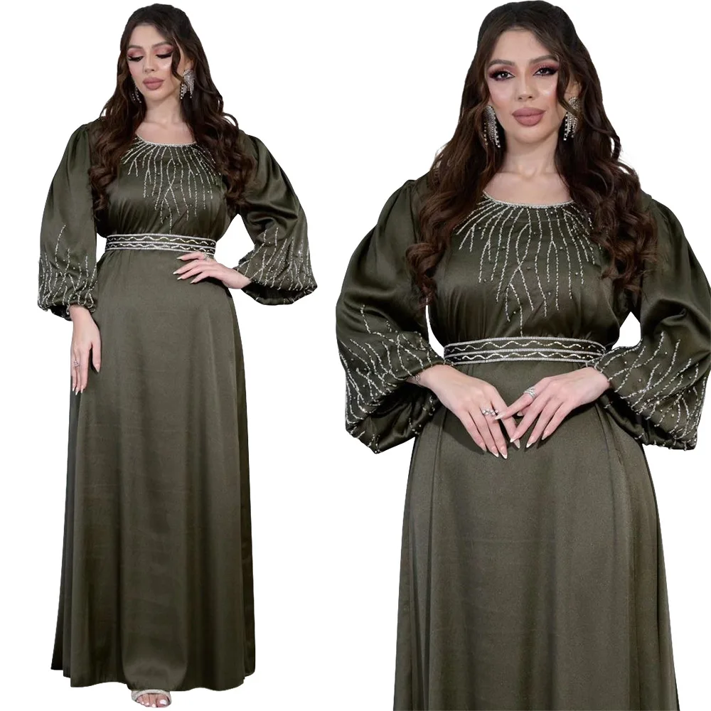 Ropa de mujer de Oriente Medio Dubai vestido de bata con cinturón de diamante caliente Abaya vestido largo suelto Maxi