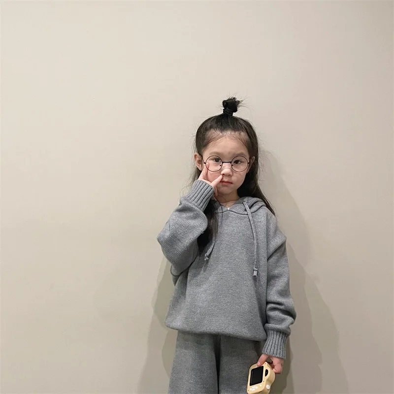 Fashion Baby Girl Boy Knitted Clothes Set Hooded Sweater+Pant 2PCS Infant Toddler Child Knitwear Outfit Clothing Suit 1-10Y