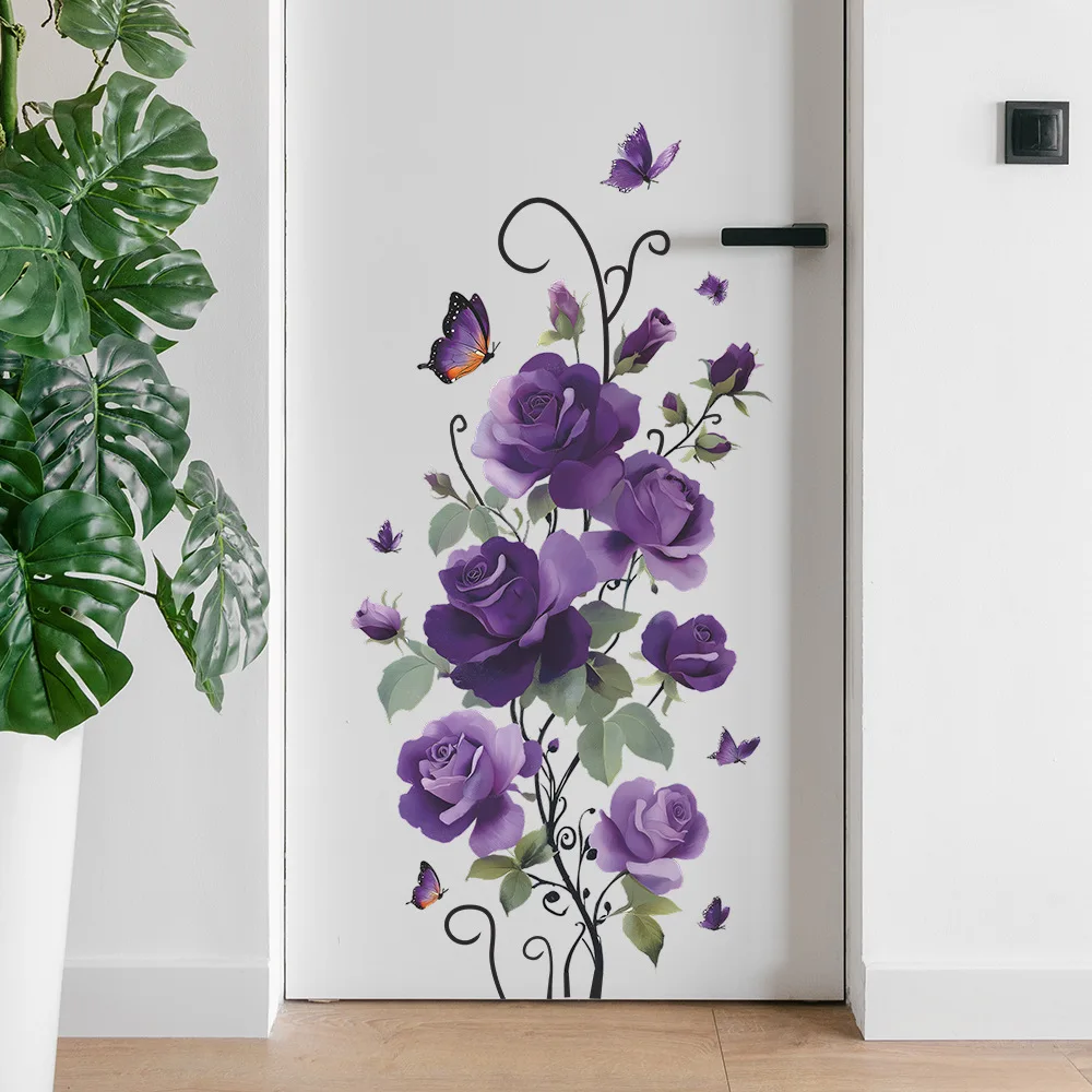 Wandaufkleber mit lila Blumenranken, geeignet für die Heimdekoration und Verschönerung des Eingangs zum Wohnzimmer. Wandaufkleber