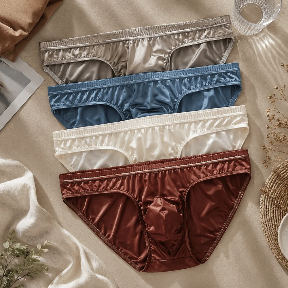 Simple Smooth Men's Underwear Low Waist Bulge Pouch Triangle Briefs Breathable Lingerie Ice Silk Briefs Summer