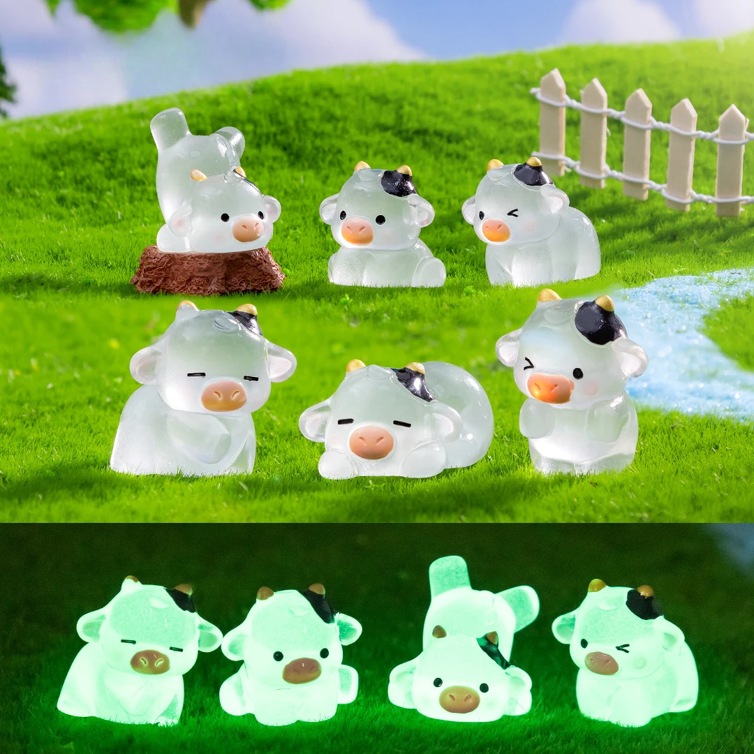 Figuras en miniatura de vacas luminosas, creativas y bonitas, accesorios de decoración del hogar, regalo, adornos pequeños de escritorio para coche, 10-50 Uds.