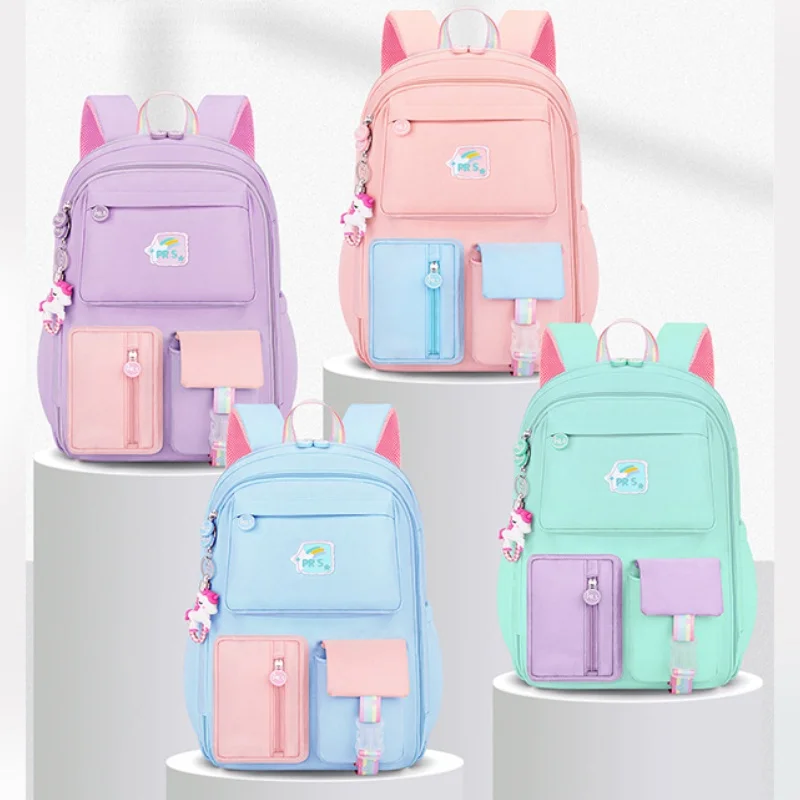 Primary Girl Sweet Princess Large Capacity Backpacks 2022 New Children Waterproof Dream Color Fashion Schoolbags with Pendant