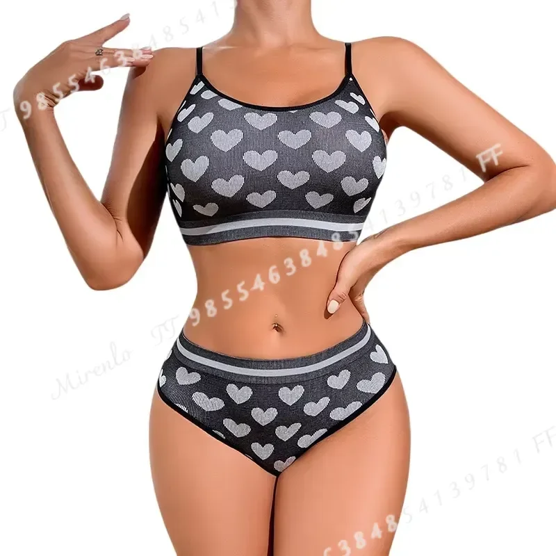 2pcs Seamless Women Sports Bra Set Korean Style Push Up Wireless Bra Sexy Tube Top High Elastic Panty Underwear Lingerie