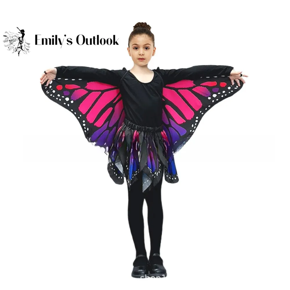 Dzieci Monarch Butterfly Cape Wings Double Side Print Children Butterfly Skirt Set Monarch Halloween Costumes Dress Up Party Rave