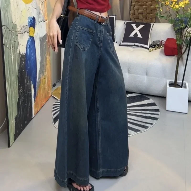 2023 neue Denim Hosen Frauen Sommer Flares Breite Beine Lose Kehren Boden Hohe Taille Abnehmen Übergroßen Jeans 200 Pfund Tragbare