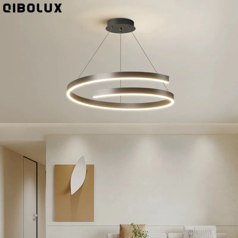 Modern Minimalist Led Pendant Lamp Black White 50cm 60cm 80cm Living Room Home Decoration Light Fixture Suspension Design Lights