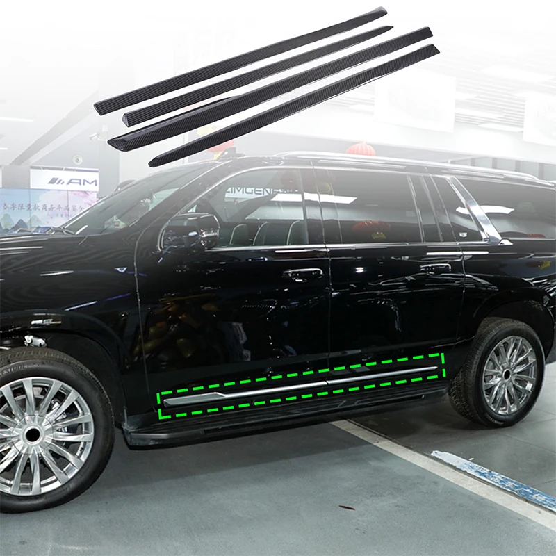 

For 21 Cadillac Escalade body door strip Anti-collision strip Body bright strip Real carbon fiber 4pcs (long shaft model)
