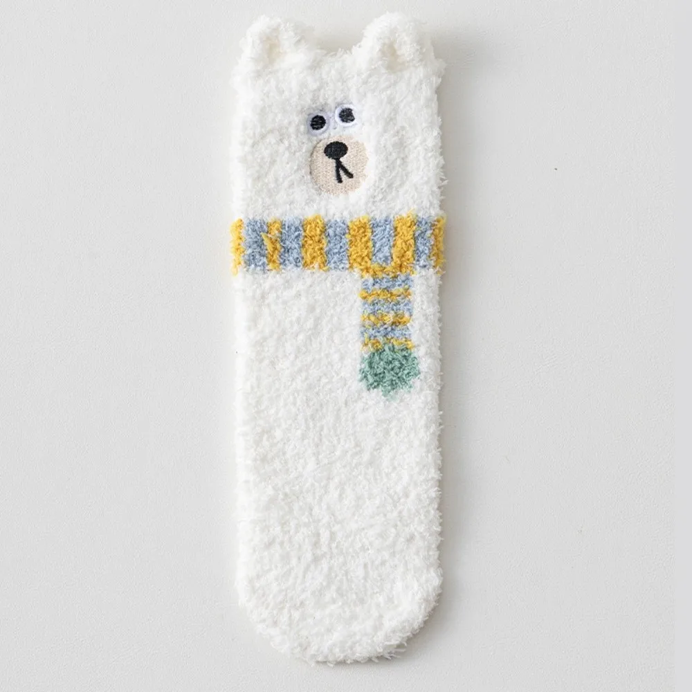 2 Pairs New Cute Animal Ears Socks Coral Velvet Non-Slip Thermal Footwear Thickened Breathable Mid-calf Socks Winter Season