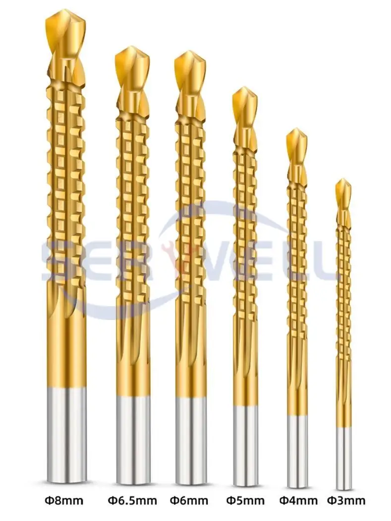 6 Chiếc/3/4/5/6/6.5/8Mm HSS Phủ Titan Thấy Bộ Mũi Khoan Xoắn Cắt Mặt Mộc Của Dụng Cụ WoodworkingReaming Khoan Khắc