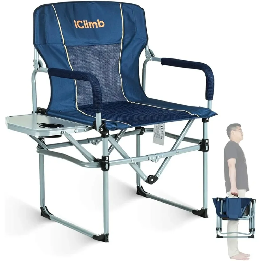 OEING-Heavy Duty Compact Folding Mesh Chair com mesa lateral e alça, Camping