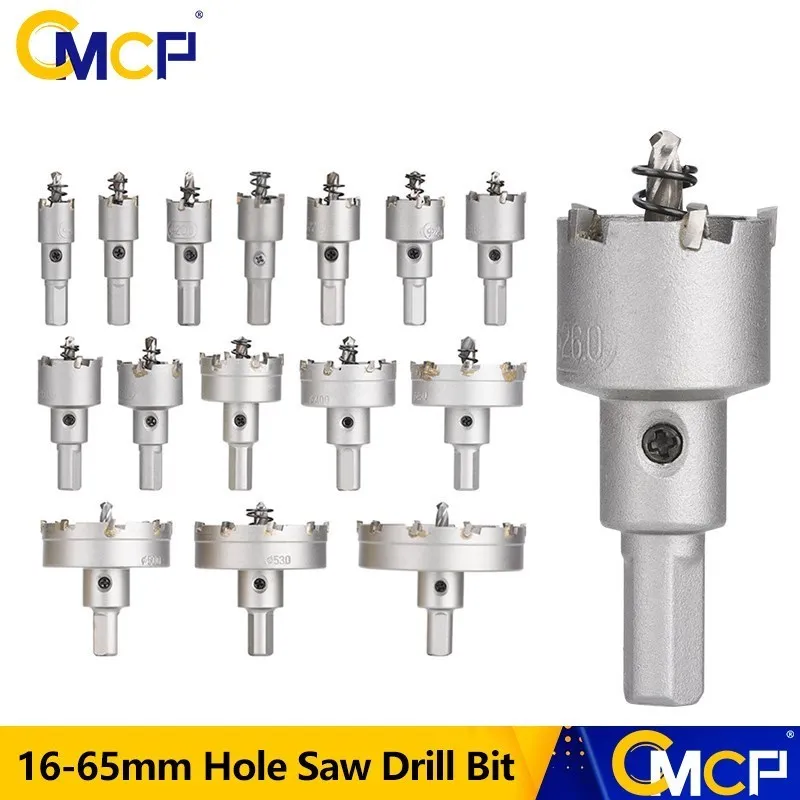 

TCT Hole Saw 16-65mm Tungsten Carbide Drill Bits Cutter for Stainless Steel Plate Iron Metal Drilling Cutting Hole Cutter