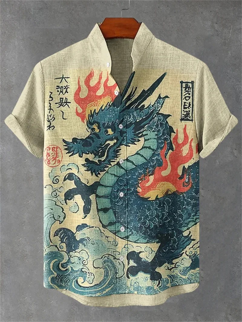 

Summer Men's Short Sleeve Shirt 3D Animal Printed Linen Men Breathable Casual Fashion Short Sleeve Shirt Top