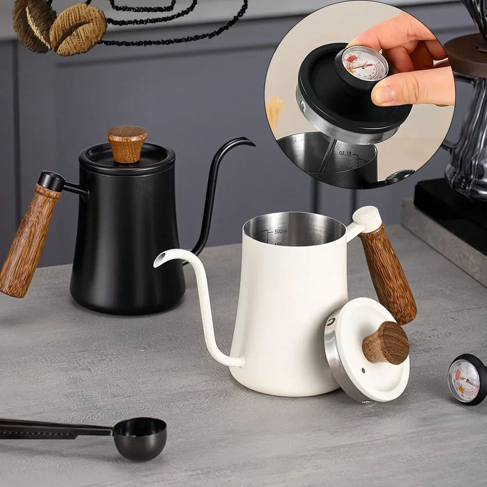 

Coffee Pot with Lid Thermometer 304 Stainless Steel Clear Scale Solid Wood Handle High Quality Hand-made Coffee Utensils 500ML