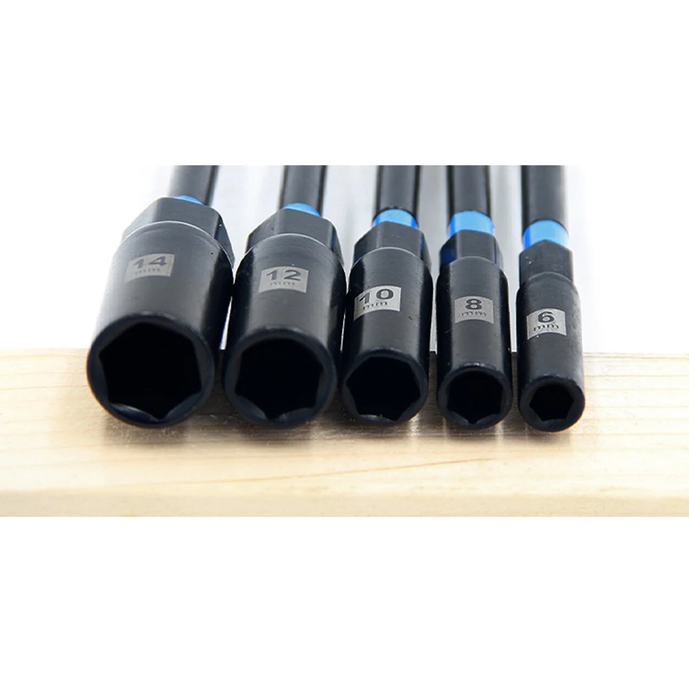 1/5Pcs 6-14mm Socket Adapter Steel Hex Nut Driver Drill Bit Adapter For Electric Screwdrivers Socket Wrench Extension Sleeve Set