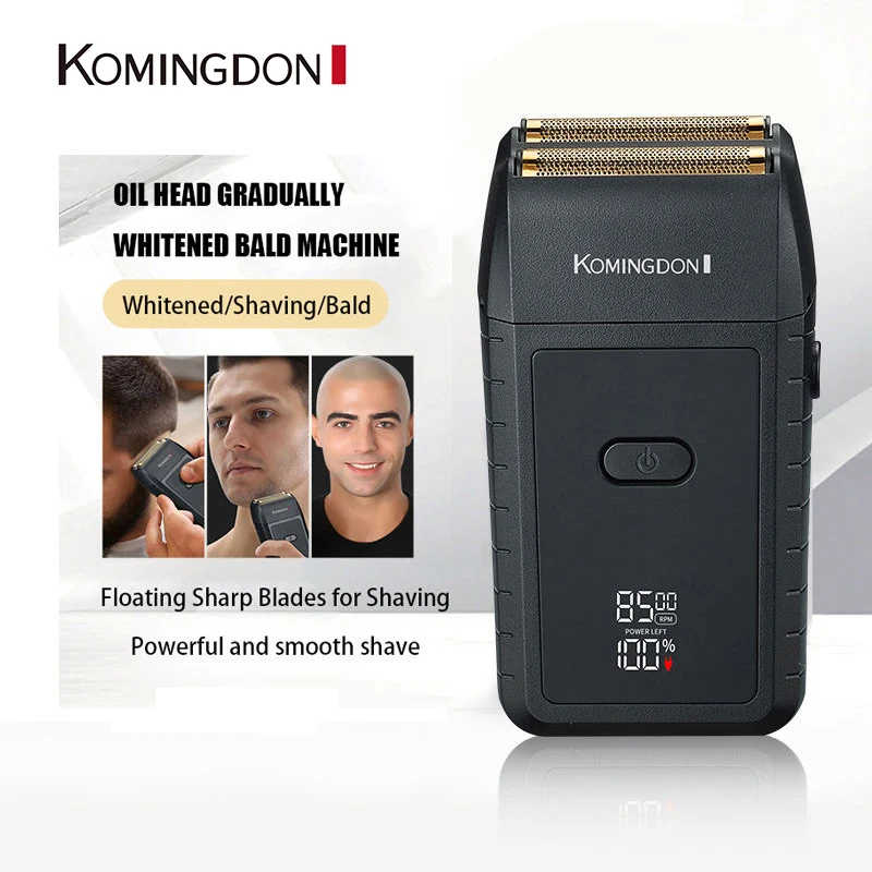 Komingdon Reciprocating Foil Shaver Double Barbers Waterproof Electric Shaver Razor for Men Rechargeable Bald Head Trimmer