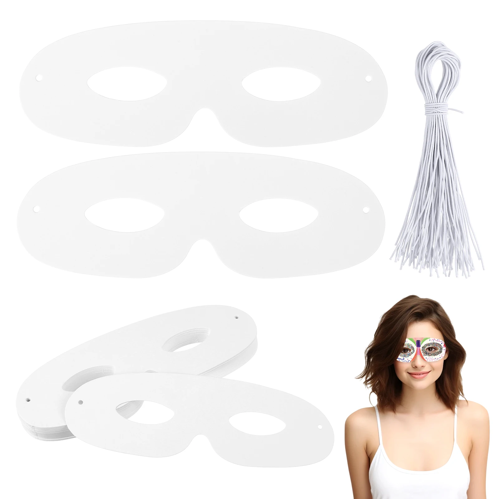 

40 Sets Blank Masks Unpainted White Paper Masquerade DIY Handmade Craft Supplies Halloween Costume Cosplay Party Accessories