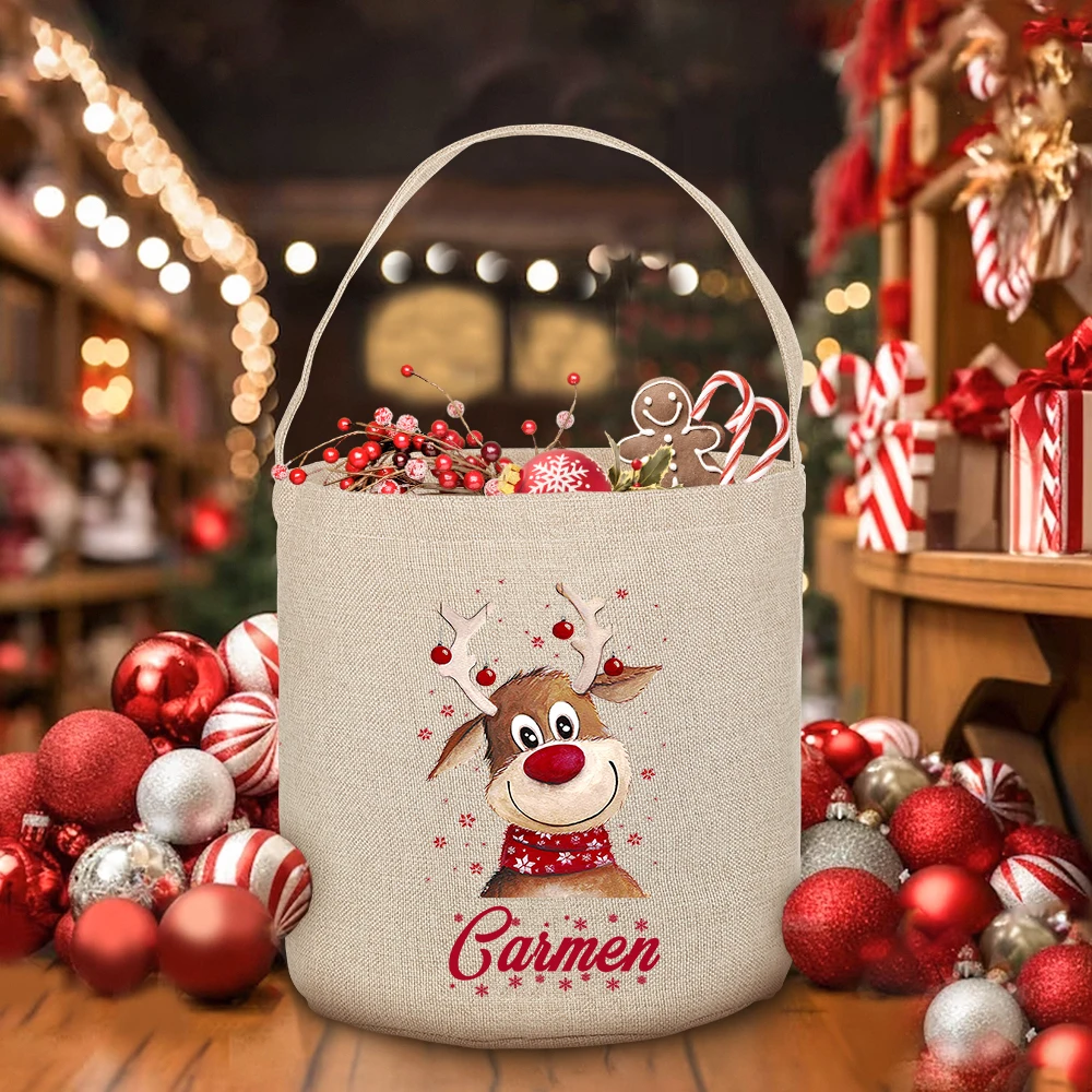 Cervo personalizzato con nome borsa a sacco di natale borsa a sacco giocattolo di natale per bambini borsa a secchiello elaborata borse regalo di